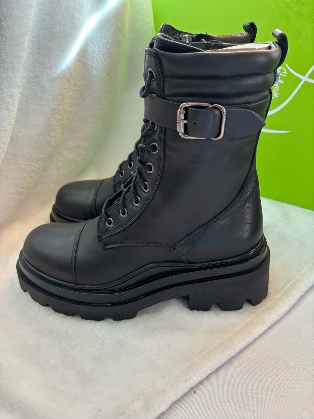 Sam Edelman Azka Women's Black Lace-Up Platform Combat Boots Size 8M